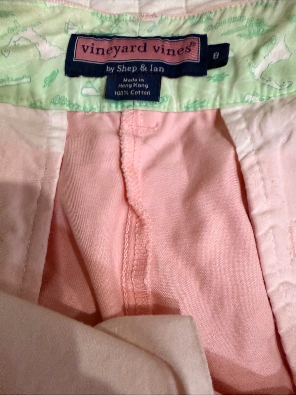 Vineyard Vines Pastel Pink Cotton Shorts with Whale-Print Waistband
